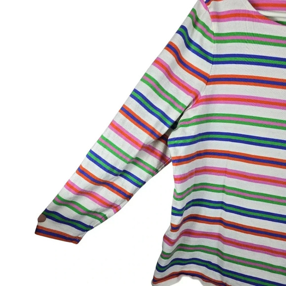 Talbots Blue Pink Green Orange Striped Boxy 3/4 Sleeve 100% Cotton Size 2XP - Picture 8 of 8